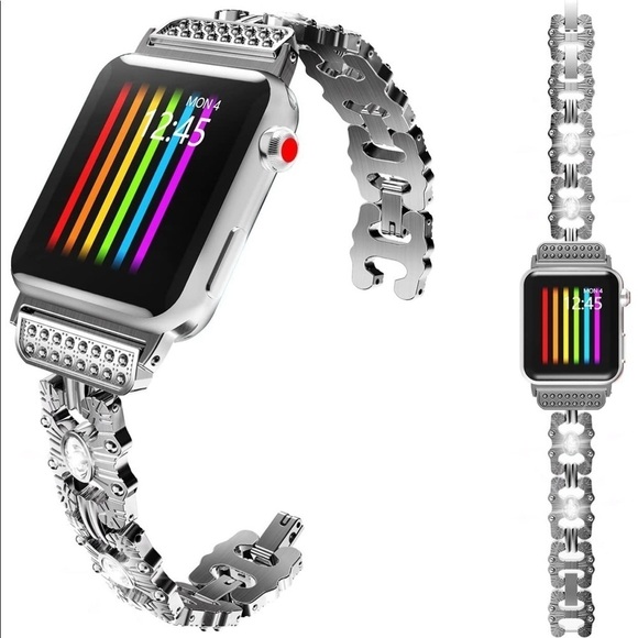 SILVERTONE Metal Rhinestone Smart Watch Band Replacement - Picture 1 of 10